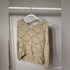 ANDREA JOVINE WOMENS KNIT PATTERN SWEATER CREAM LOOSE SCOOP NECK LARHE 🍀